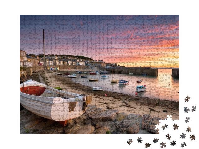 Puzzle de 1000 pièces « Lever de soleil époustouflant sur des bateaux de pêche, Cornouailles, Angleterre »