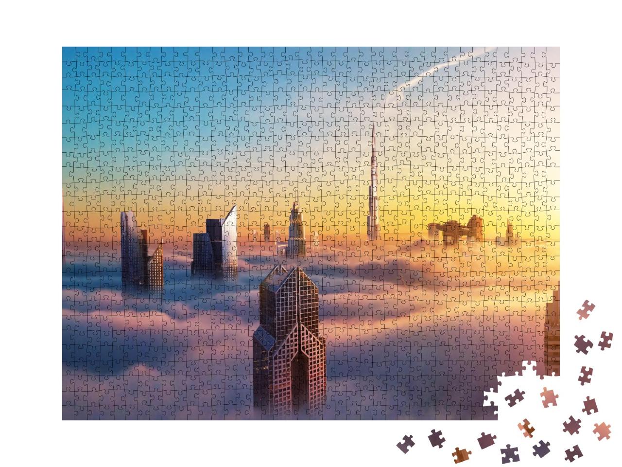 Puzzle de 1000 pièces « Dubaï au coucher du soleil, vue panoramique du centre-ville »