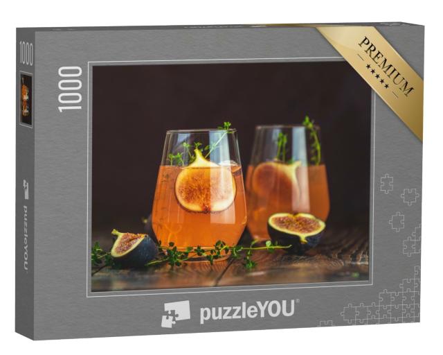Puzzle de 1000 pièces « Cocktail rose à la figue, au thym et à la glace dans un verre »