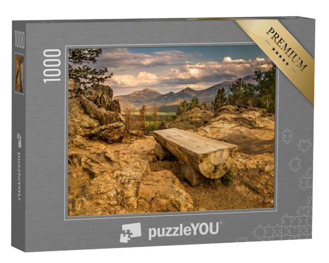 Puzzle de 1000 pièces « Banc de parc dans le Rocky Mountain National Park, Colorado »