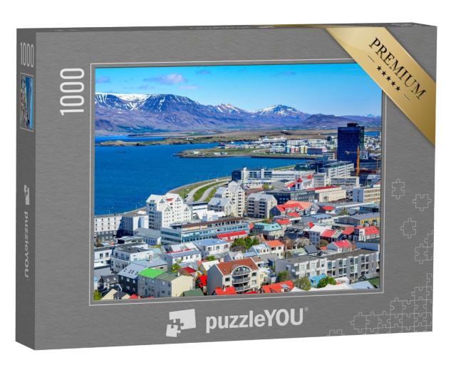 Puzzle de 1000 pièces « Reykjavik, la capitale de l'Islande, avec vue sur le port et le mont Esja »