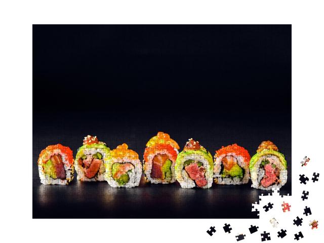 Puzzle de 1000 pièces « Rouleaux de sushi au caviar rouge, saumon, thon »