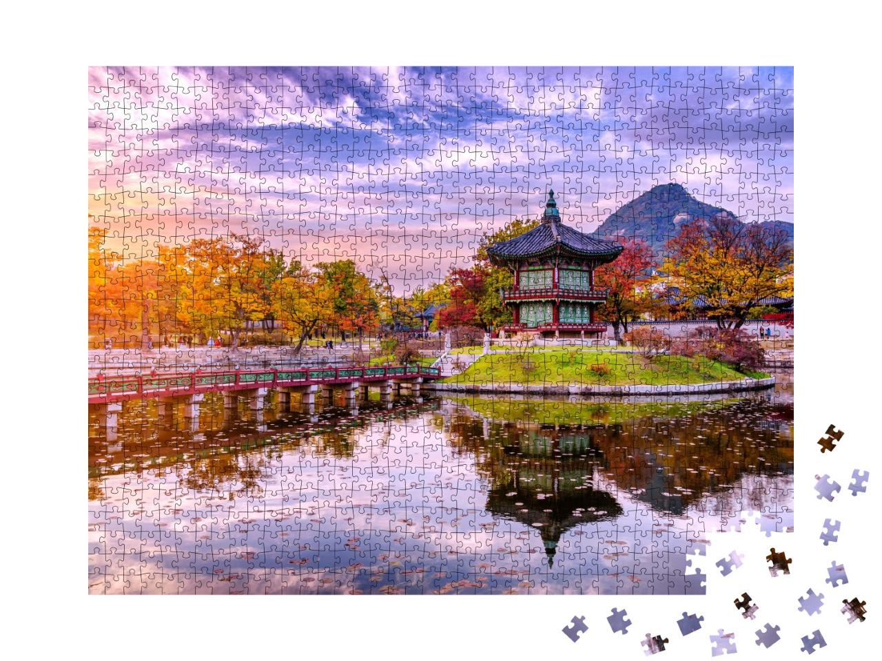 Puzzle de 1000 pièces « Pavillon de l'eau au palais de Gyeongbokgung, Séoul, Corée du Sud »