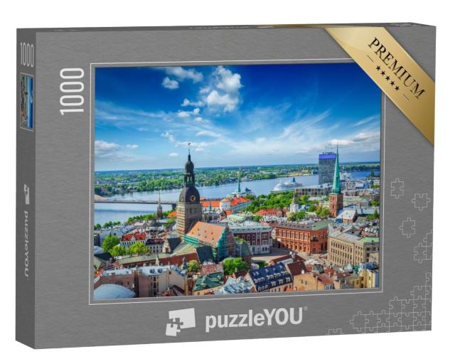 Puzzle de 1000 pièces « Vue aérienne du centre de Riga depuis l'église Saint-Pierre, Riga, Lettonie »