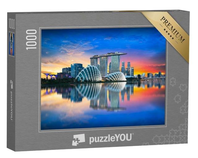 Puzzle de 1000 pièces « Singapour : Skyline de la ville dans la lumière du soir »