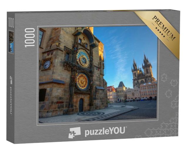 Puzzle de 1000 pièces « Place de la Vieille Ville de Prague, lever du soleil sur la Tour de l'Horloge astronomique »
