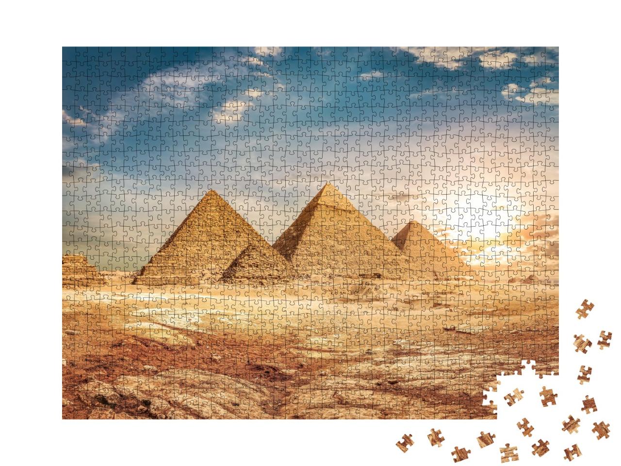 Puzzle de 1000 pièces « Pyramides d'Égypte avec désert de sable et ciel »