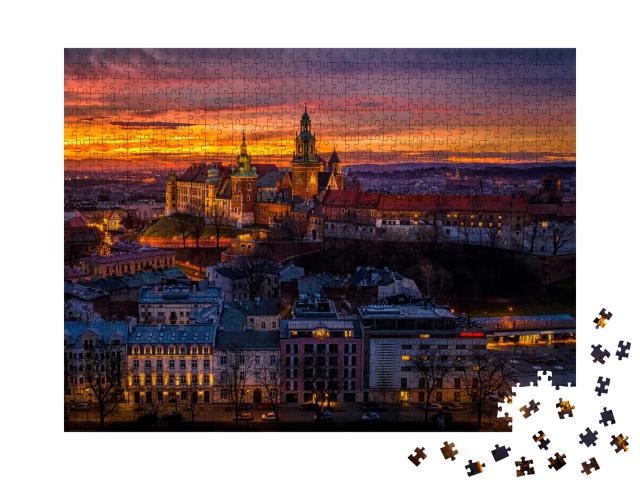 Puzzle de 1000 pièces « Aube sur le château de Wawel, Cracovie, Pologne »