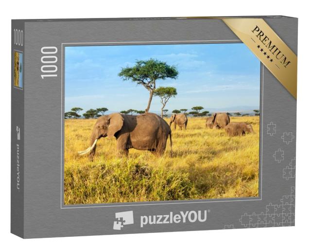 Puzzle de 1000 pièces « Eléphants d'Afrique dans la réserve nationale de Maasai Mara, Kenya »