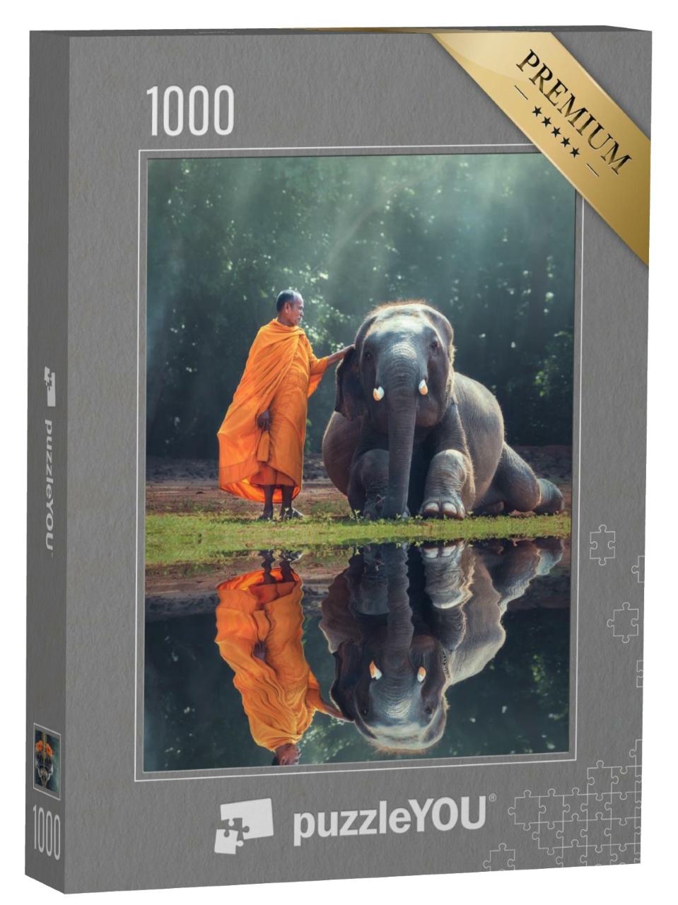 Puzzle de 1000 pièces « Moine et bébé éléphant »