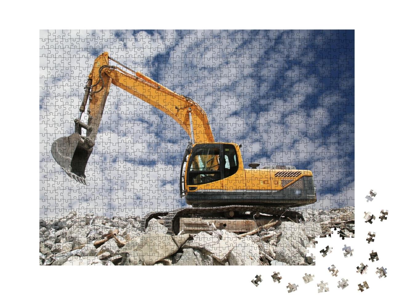 Puzzle de 1000 pièces « Une pelleteuse creuse le sol pour les fondations »