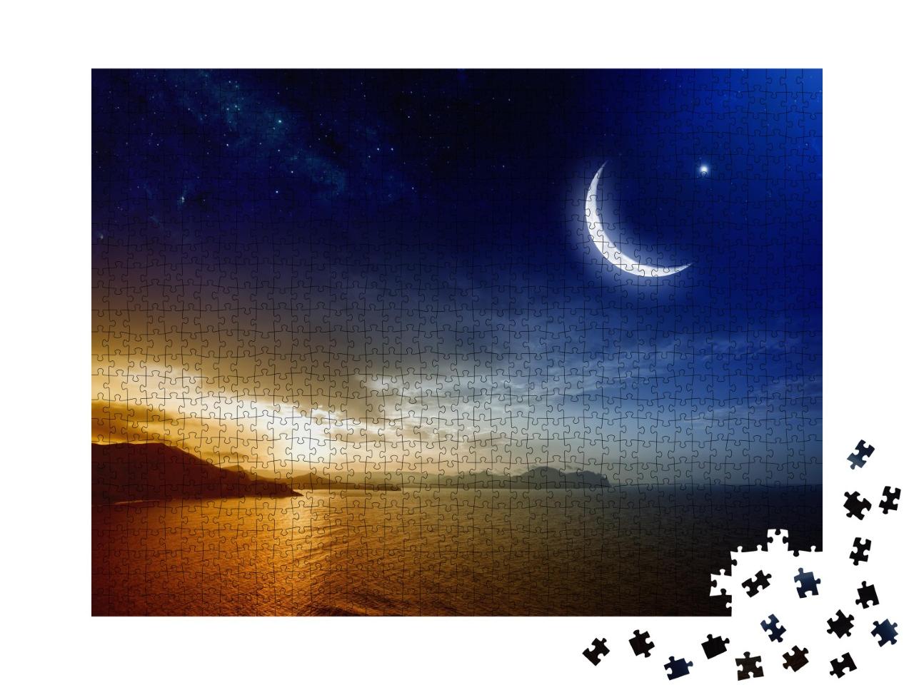 Puzzle de 1000 pièces « Nuit étoilée avec un énorme croissant de lune pendant le Ramadan »