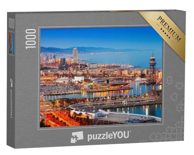Puzzle de 1000 pièces « Barcelone ville et port le soir, Espagne »