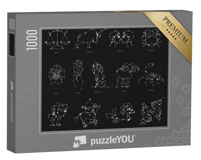 Puzzle de 1000 pièces « Horoscope, animaux du zodiaque, formes avec lignes et étoiles »