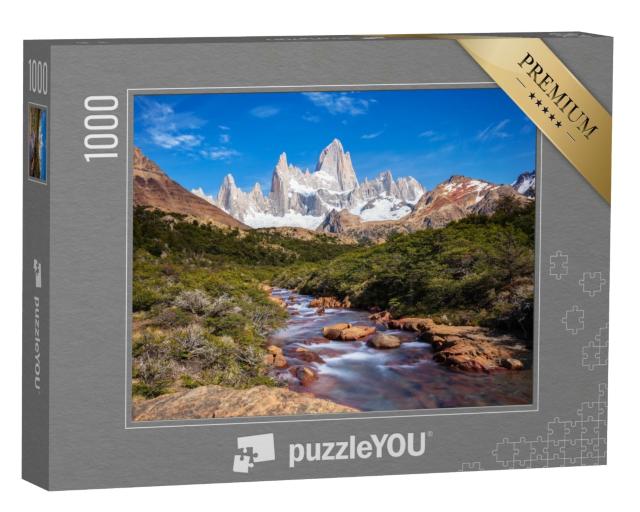 Puzzle de 1000 pièces « Vue sur le mont Fitz Roy et la rivière glaciaire, Patagonie, Argentine »