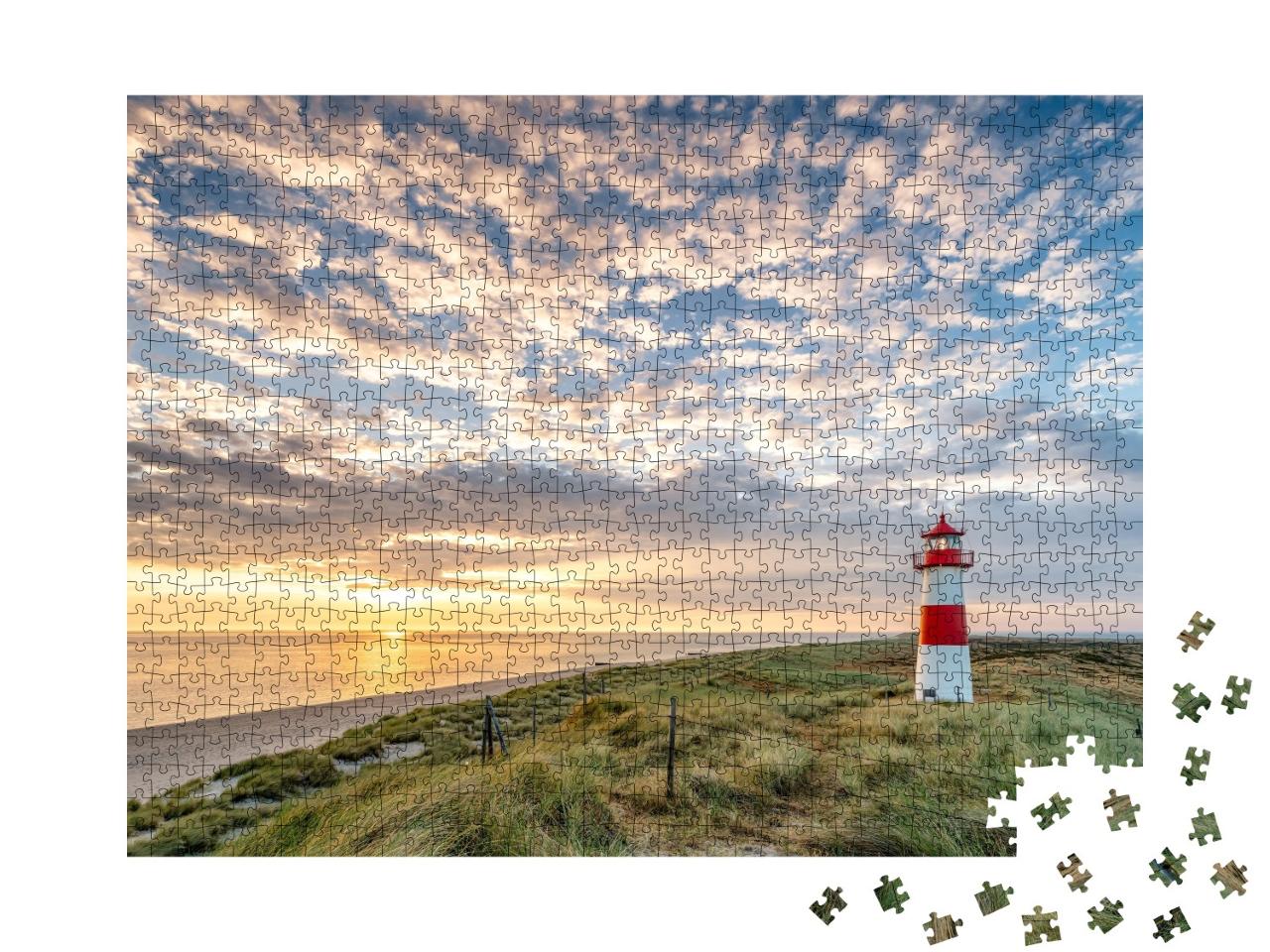 Puzzle de 1000 pièces « Phare rouge sur l'île de Sylt, Frise du Nord, Schleswig-Holstein, Allemagne »