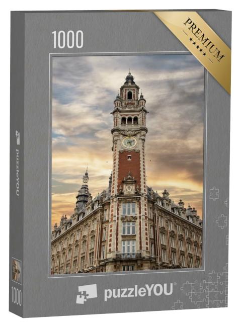 Puzzle de 1000 pièces « L'ancien bâtiment et la tour de l'horloge de la Chambre de commerce à Lille, France »