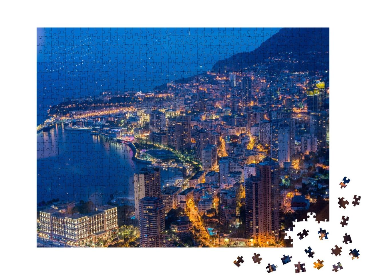 Puzzle de 1000 pièces « Vue nocturne de Monaco : vue depuis la montagne »