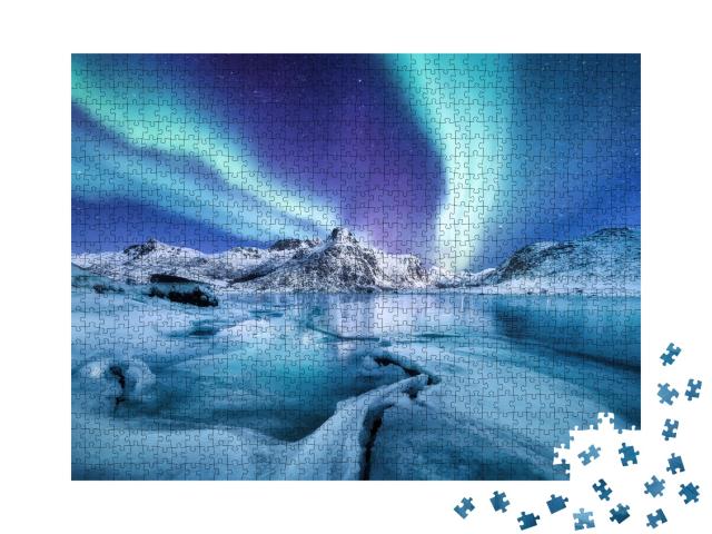 Puzzle de 1000 pièces « Aurores boréales au-dessus des Lofoten, Norvège »