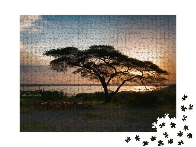 Puzzle de 1000 pièces « Un touriste utilise les toilettes dans la brousse, Serengeti, Tanzanie, Afrique »