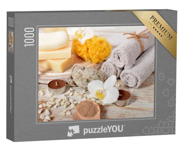 Puzzle de 1000 pièces « Home Spa avec pierre ponce, serviettes, savon naturel »