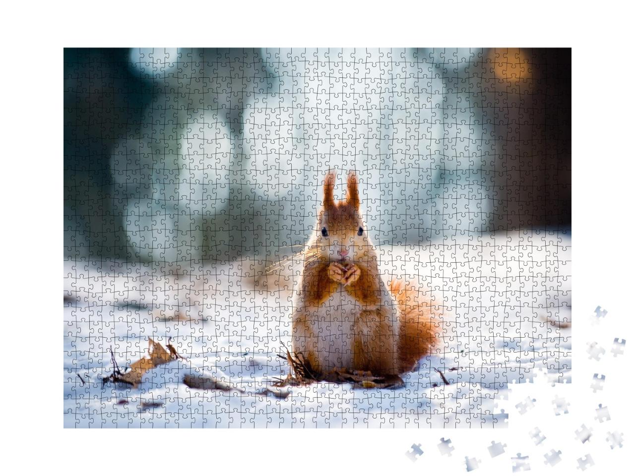 Puzzle de 1000 pièces « Un écureuil dans la forêt hivernale »
