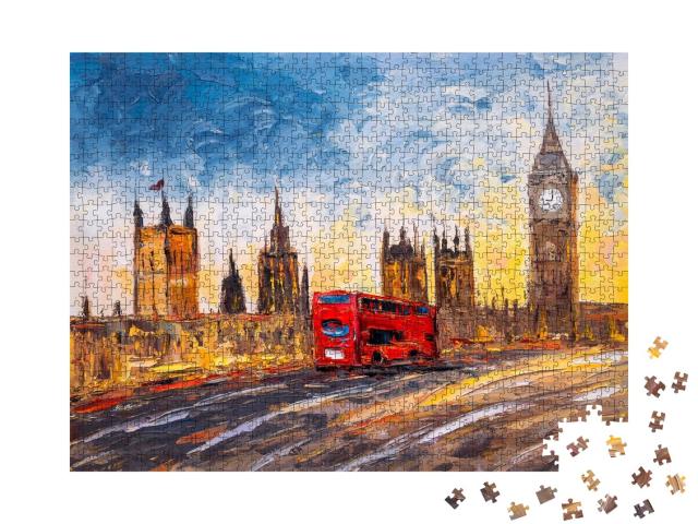 Puzzle de 1000 pièces « Vue de la ville de Londres, peinture à l'huile »
