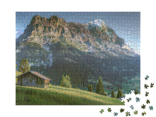 Puzzle de 1000 pièces « dans le style artistique de Claude Monet - paysage alpin suisse devant l'Eiger »