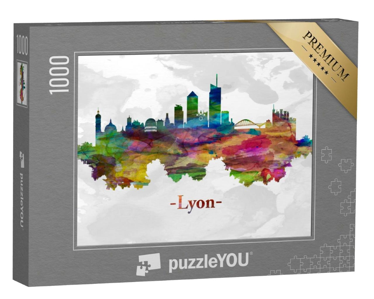 Puzzle de 1000 pièces « Aquarelle de la ligne d'horizon de Lyon »