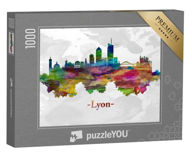 Puzzle de 1000 pièces « Aquarelle de la ligne d'horizon de Lyon »