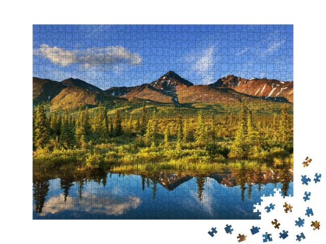 Puzzle de 1000 pièces « Lac calme dans la toundra, Alaska »