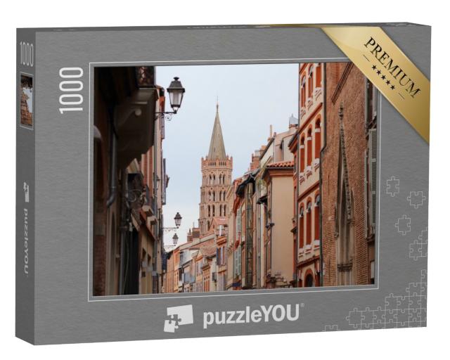 Puzzle de 1000 pièces « Rue dans la ville de Toulouse, France. Basilique Saint Sernin en arrière-plan. »