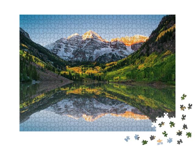 Puzzle de 1000 pièces « Lever de soleil sur le lac Maroon Bells »