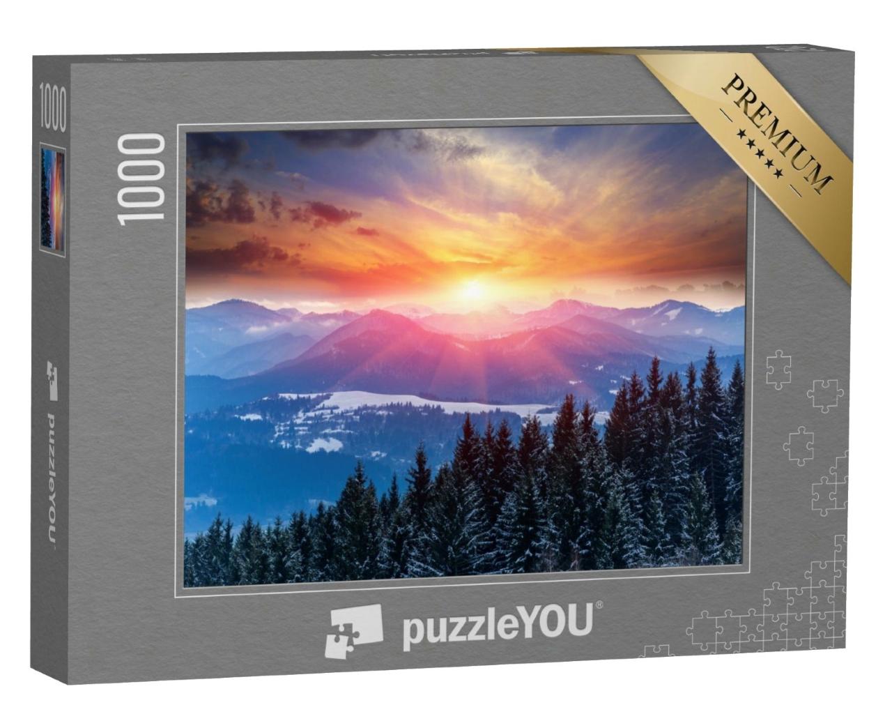 Puzzle de 1000 pièces « Coucher de soleil hivernal dans les montagnes »