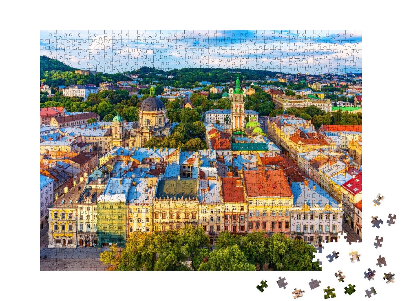 Puzzle de 1000 pièces « Place du marché de Lviv vue du ciel, Ukraine »