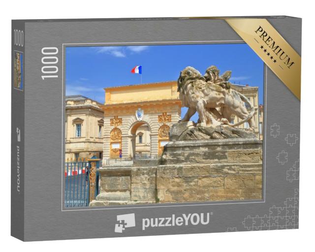 Puzzle de 1000 pièces « Porte du Peyrou et la statue du lion à Montpellier, Languedoc Roussillon, France »