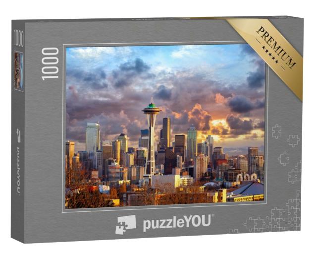 Puzzle de 1000 pièces « Skyline de Seattle au coucher du soleil, USA »