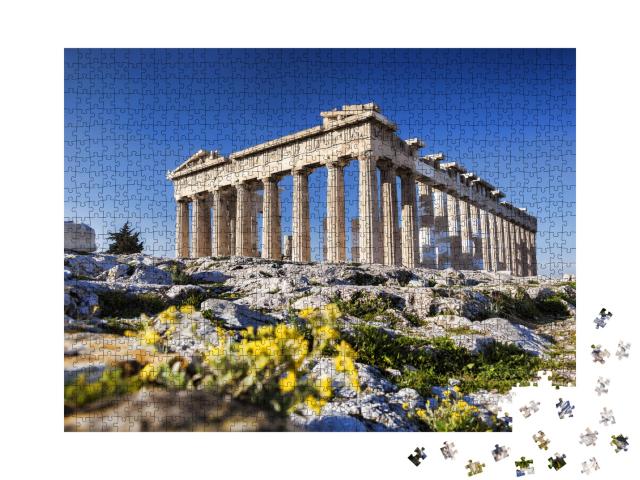 Puzzle de 1000 pièces « Temple du Parthénon avec fleurs printanières sur l'Acropole »
