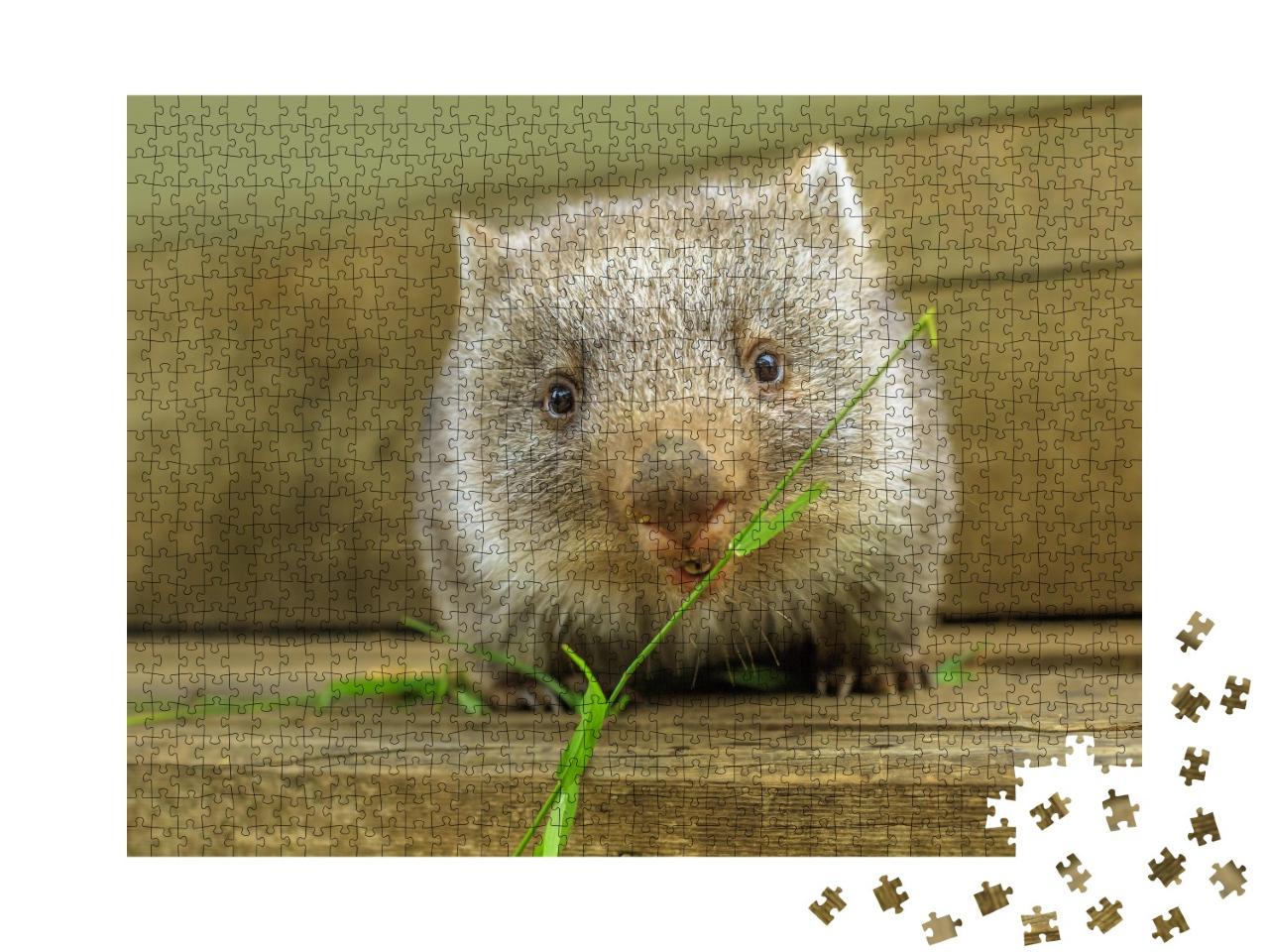 Puzzle de 1000 pièces « Adorable jeune wombat en train de se nourrir »