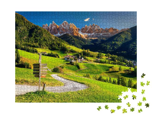Puzzle de 1000 pièces « Village de Santa Maddalena dans la vallée du Val di Funes, Tyrol du Sud, Italie »