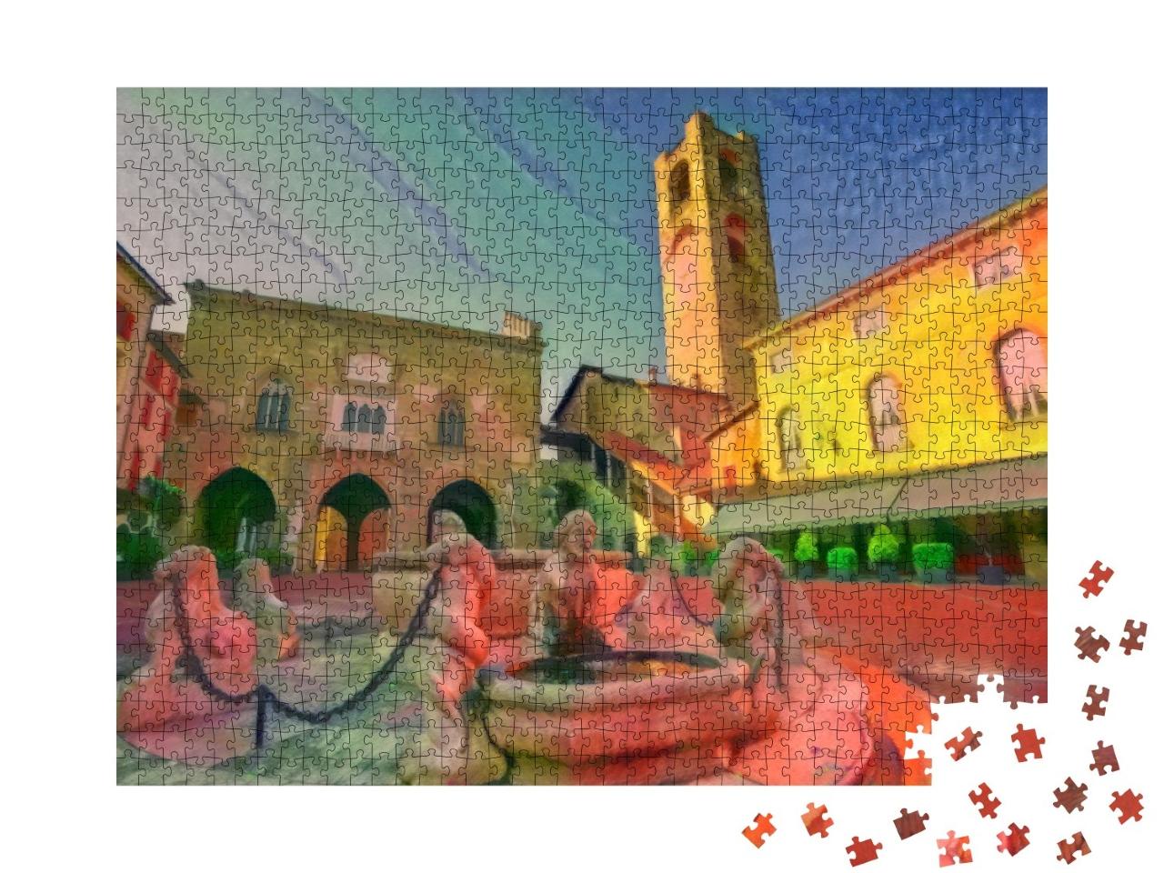 Puzzle de 1000 pièces « dans le style artistique de Franz Marc - Piazza Vecchia dans le centre historique de Bergame »