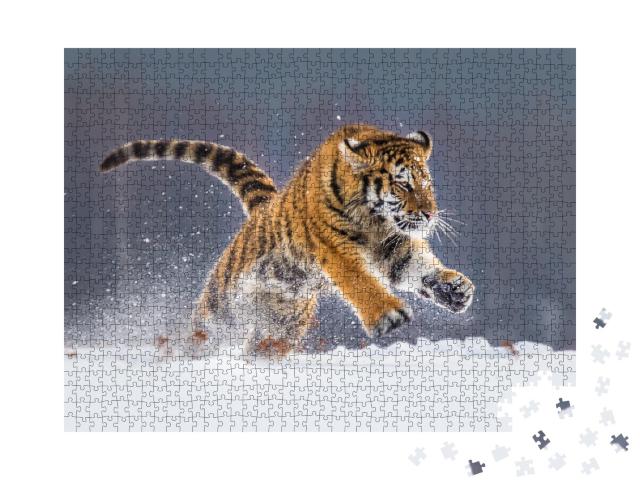 Puzzle de 1000 pièces « Puissant et majestueux : le tigre de Sibérie dans la neige »