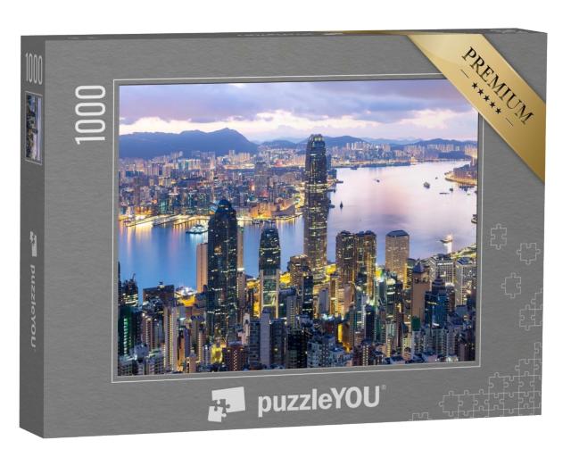 Puzzle de 1000 pièces « Lever de soleil sur Hong Kong illuminé »