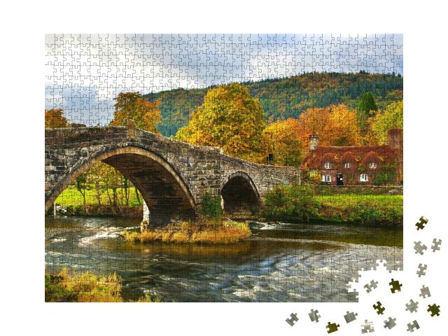 Puzzle de 1000 pièces « llanwrst Bridge, Snowdonia, Nord du Pays de Galles, Royaume-Uni »