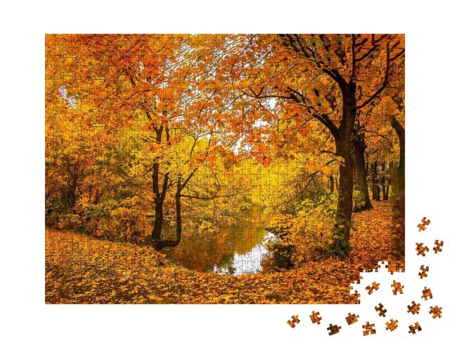 Puzzle de 1000 pièces « Paysage d'automne dans la forêt au bord du lac »