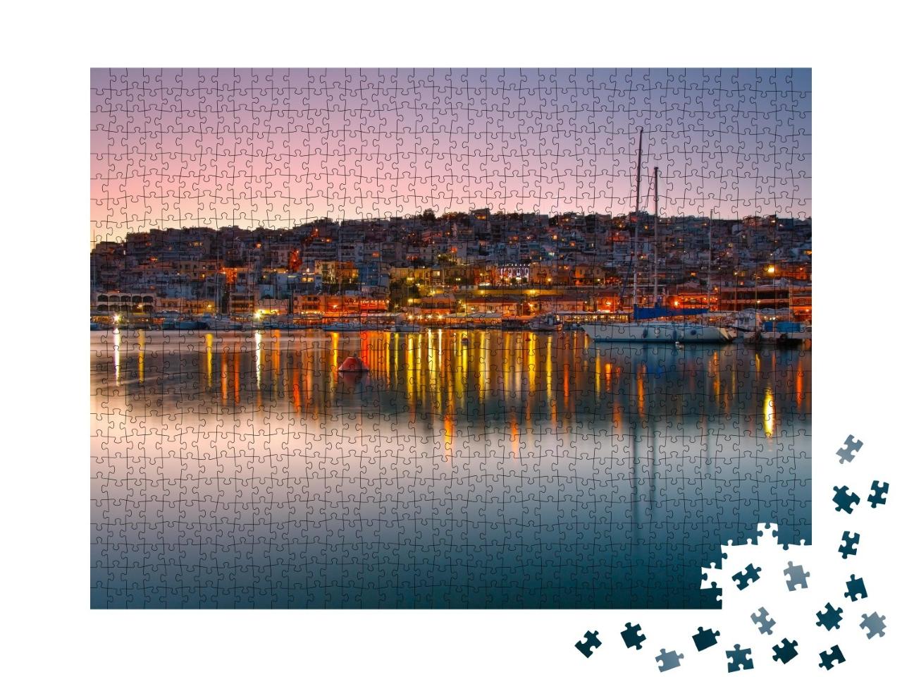Puzzle de 1000 pièces « Scène de soirée dans la marina de Mikrolimano, Athènes, Grèce »
