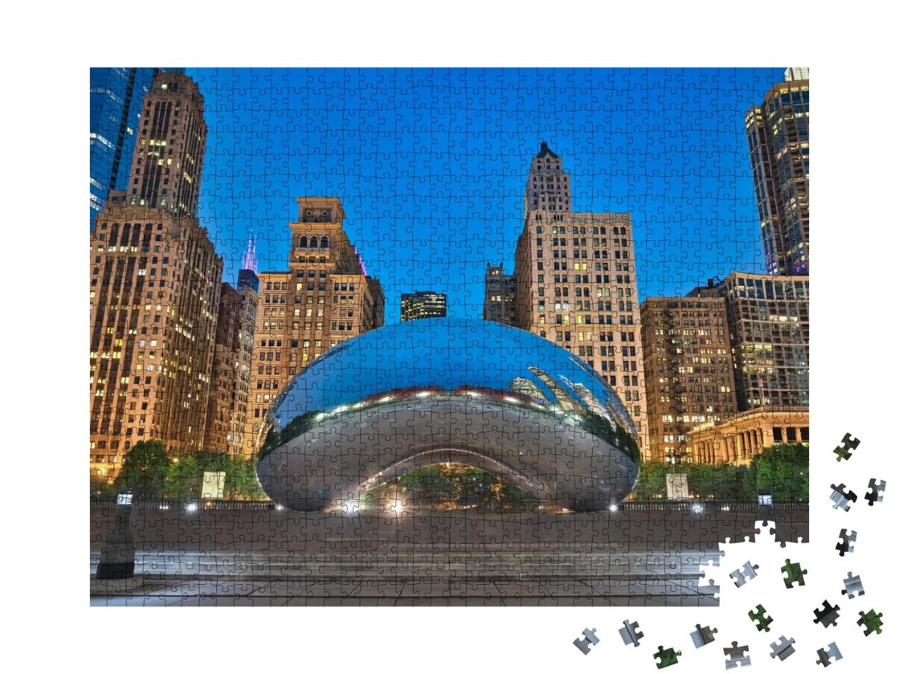 Puzzle de 1000 pièces « Photo du parc du Millénaire à l'heure bleue »