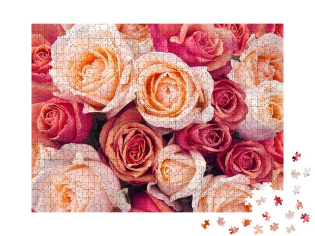 Puzzle de 1000 pièces « Roses roses, orange et pêche »