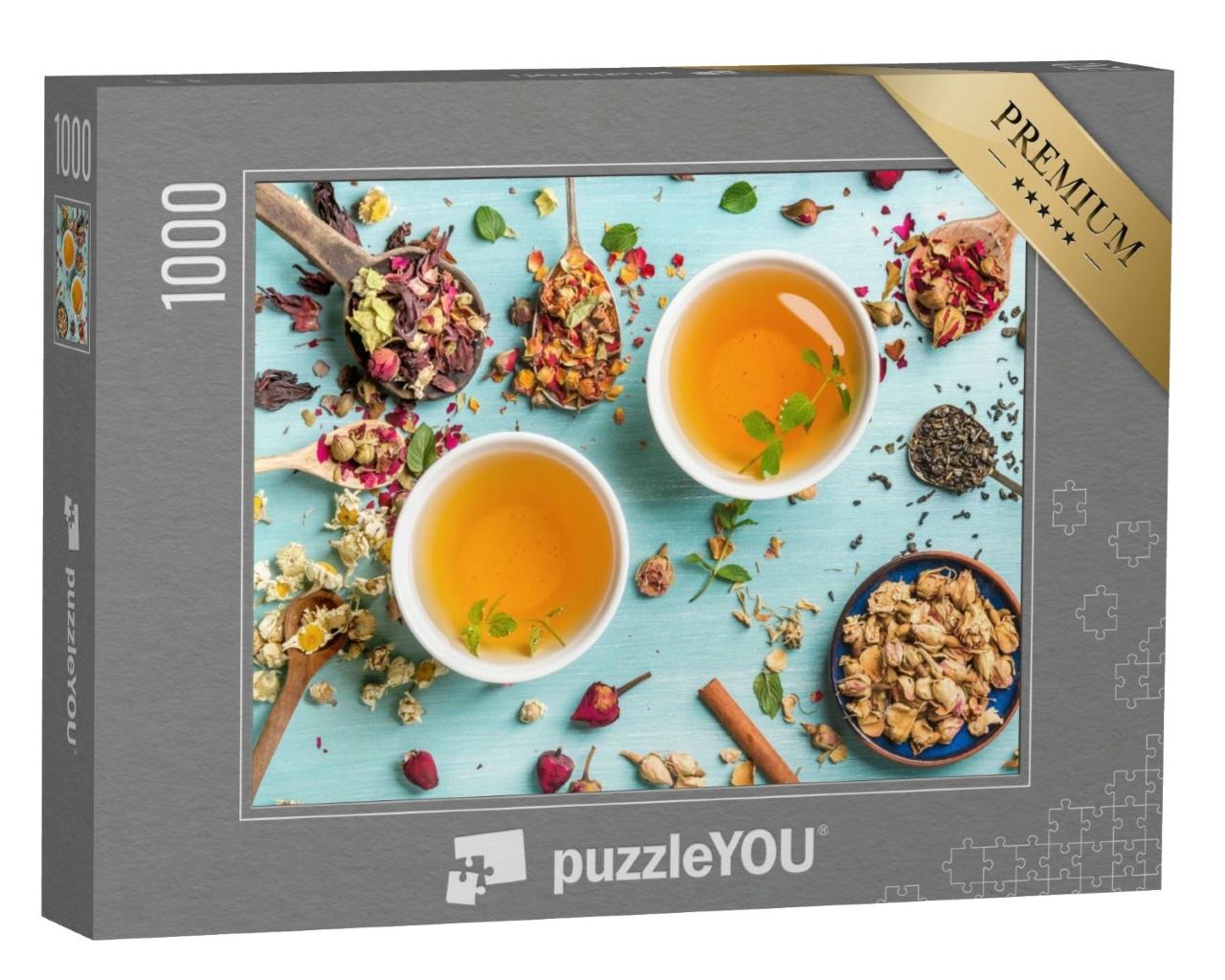 Puzzle de 1000 pièces « Deux tasses de thé frais aux herbes séchées »