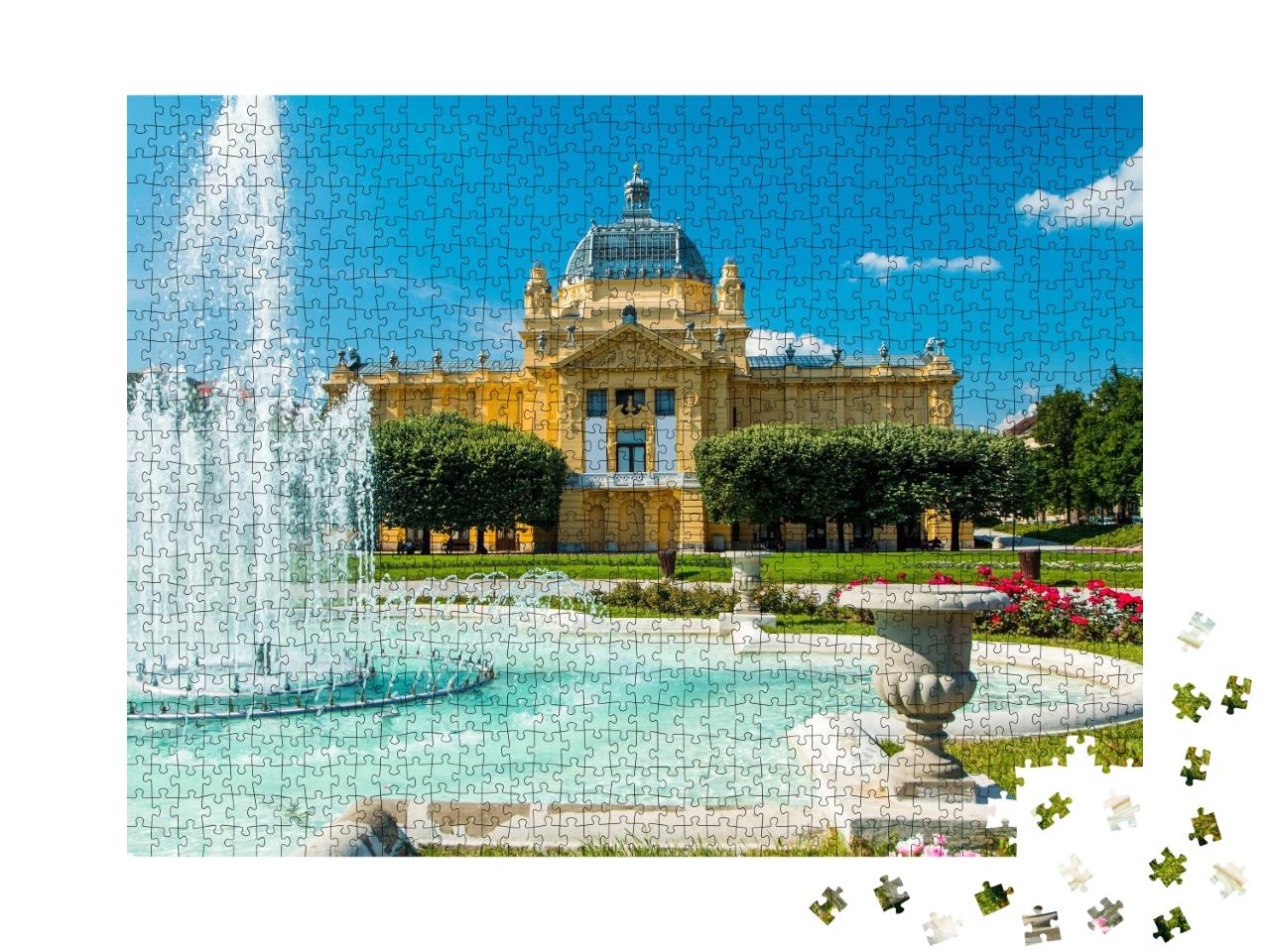 Puzzle de 1000 pièces « Pavillon d'art et fontaine, Zagreb, Croatie »
